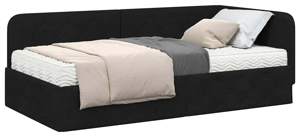 vidaXL Κρεβάτι Γωνίας με στρώμα με κεφαλάρι Μαύρο 90 x 200 cm ύφασμα