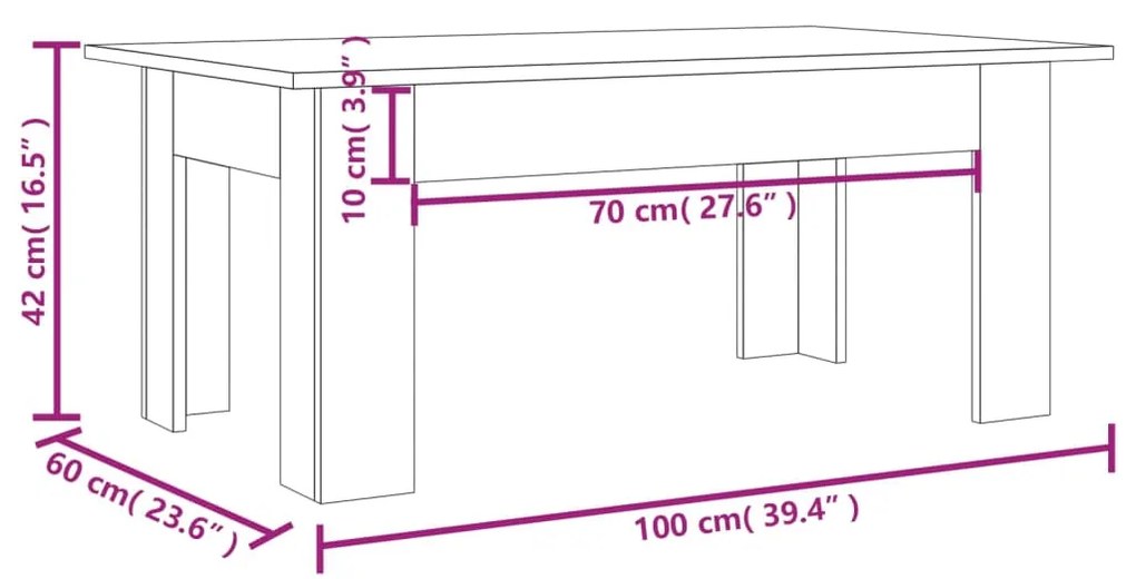 Τραπεζάκι Σαλονιού Καπνιστή Δρυς 100x60x42 εκ. Επεξεργασμ. Ξύλο - Καφέ