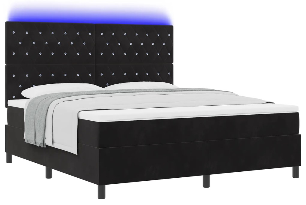 vidaXL Κρεβάτι Box Spring με Στρώμα & LED Μαύρο 180x200 εκ Βελούδο
