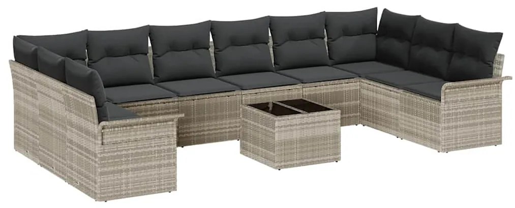 vidaXL Σετ Καναπέ Κήπου με μαξιλάρι 11 pcs Ανοιχτό γκρι Πολυ ράταν