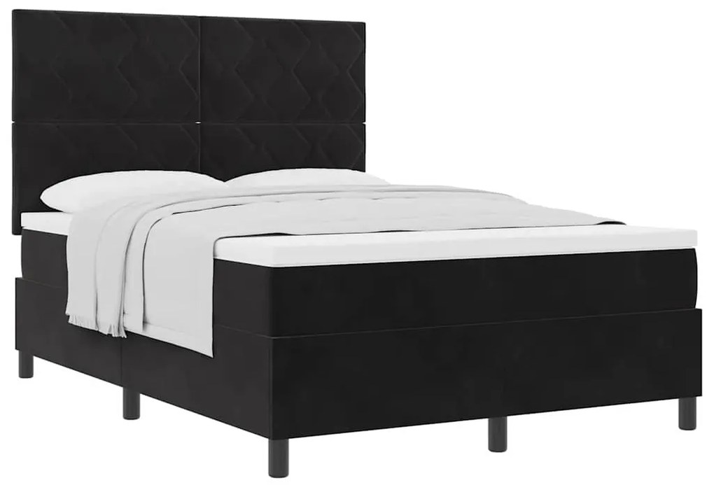 vidaXL Κρεβάτι με ελατήρια με στρώμα Μαύρο 140 x 200 cm Βελούδο