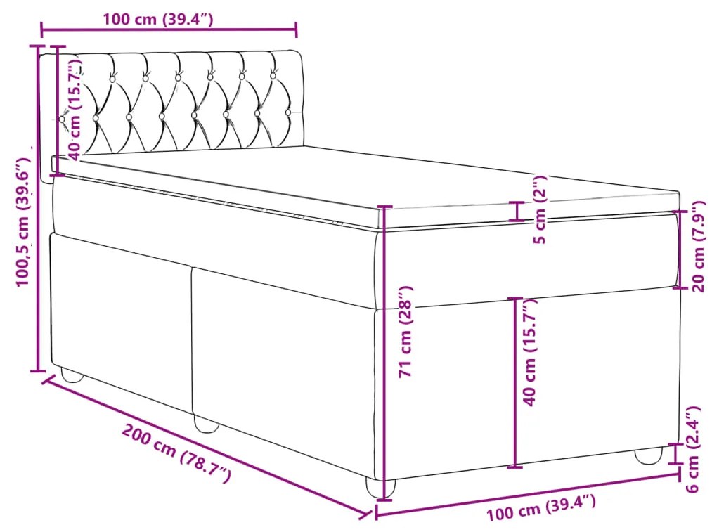 Κρεβάτι Boxspring με Στρώμα Σκούρο Καφέ 100x200 εκ. Υφασμάτινο - Καφέ