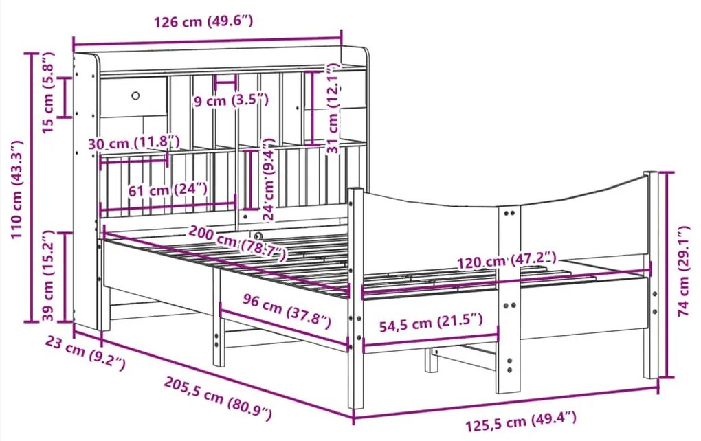 Σκελετός Κρεβατιού Χωρίς Στρώμα 120x200 εκ Μασίφ Ξύλο Πεύκου - Καφέ