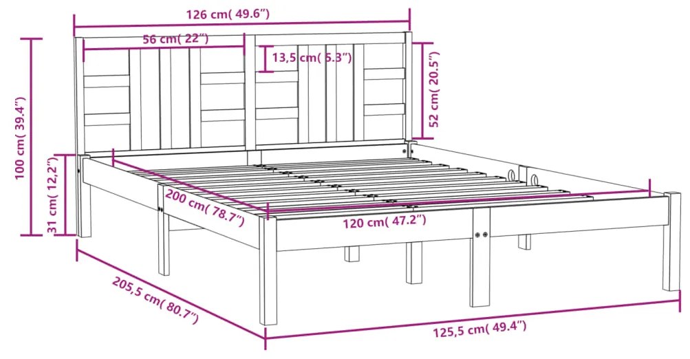 Πλαίσιο Κρεβατιού Καφέ Μελί 120 x 200 εκ. από Μασίφ Ξύλο - Καφέ