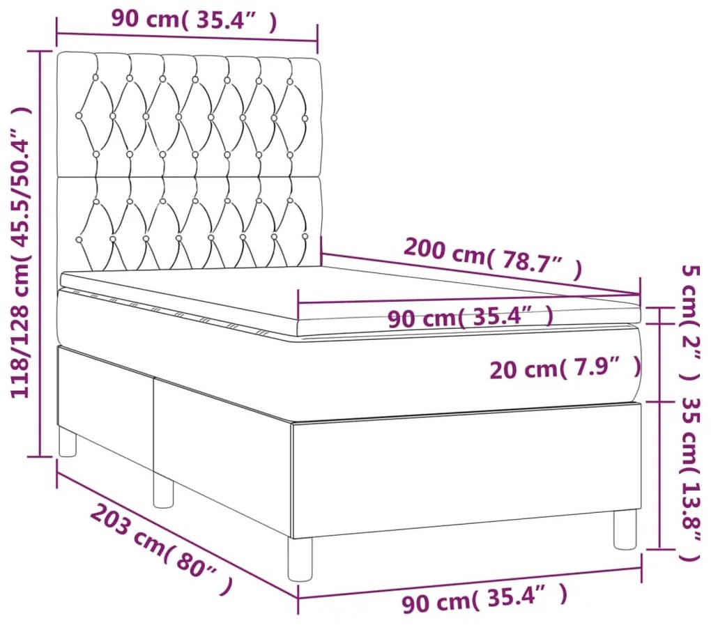 vidaXL Κρεβάτι Boxspring με Στρώμα Ροζ 90x200 εκ. Βελούδινο