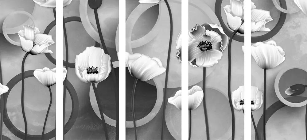 Εικόνα παπαρούνας 5 μερών σε αφηρημένο φόντο σε ασπρόμαυρο - 200x100