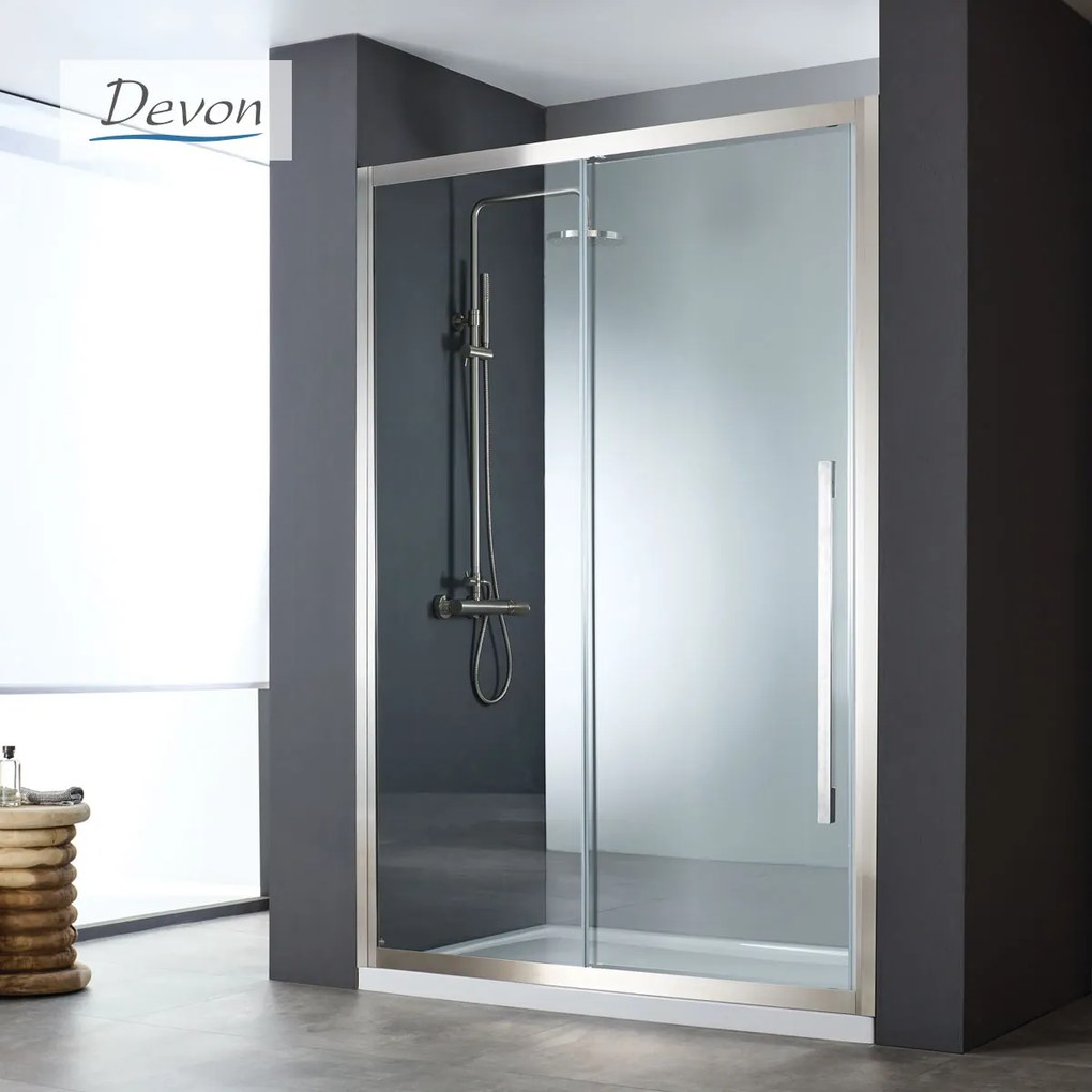 Συρόμενη πόρτα καμπίνας ντουζιέρας Noxx 140 ύψους 200εκ. ρυθμιζόμενη από 137 έως 139εκ. Devon Clean Glass AISI304 Inox SLN140C-111