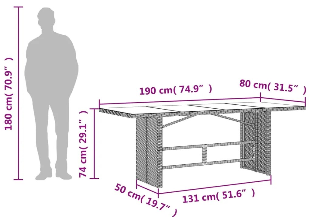 ΤΡΑΠΕΖΙ ΚΗΠΟΥ ΜΕ ΓΥΑΛΙΝΗ ΕΠΙΦΑΝΕΙΑ ΓΚΡΙ 190X80X74 ΕΚ ΣΥΝΘ.ΡΑΤΑΝ 365306