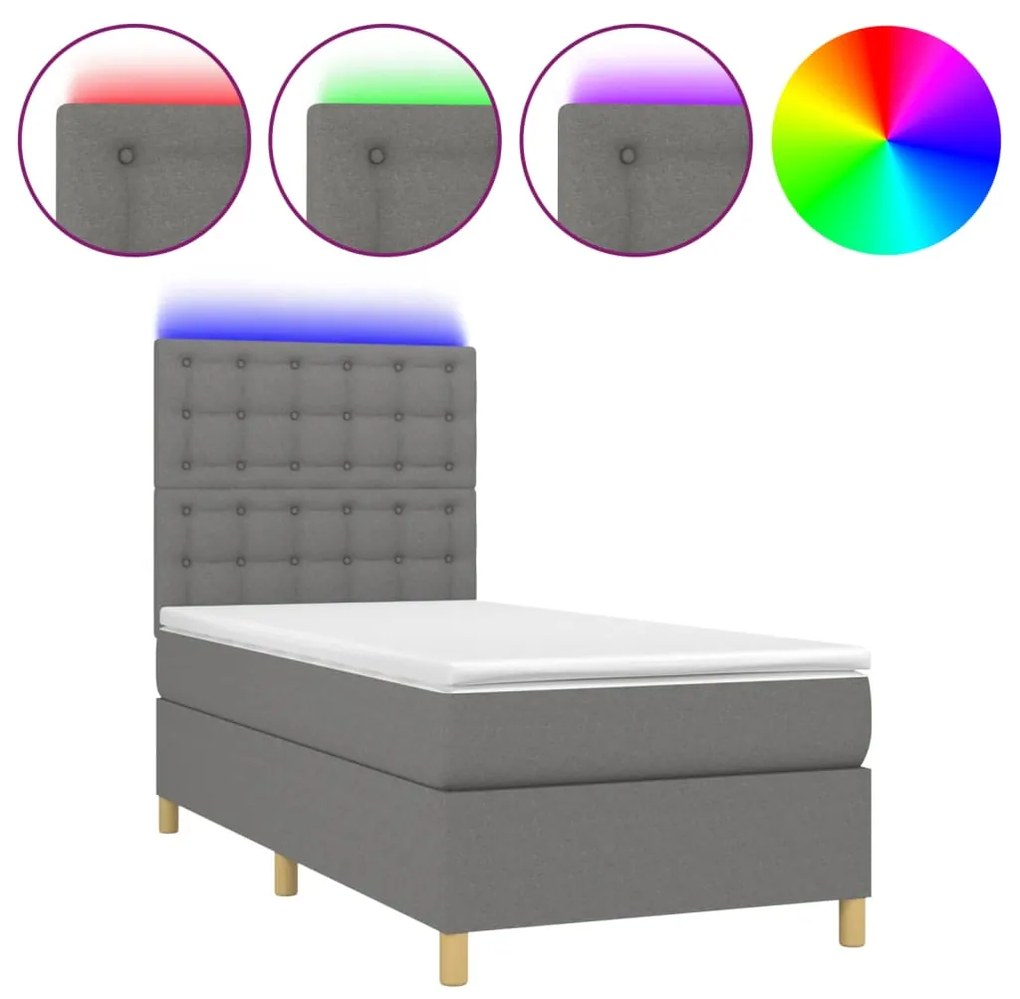 ΚΡΕΒΑΤΙ BOXSPRING ΜΕ ΣΤΡΩΜΑ &amp; LED ΣΚ.ΓΚΡΙ 90X200 ΕΚ. ΥΦΑΣΜΑΤΙΝΟ 3135726