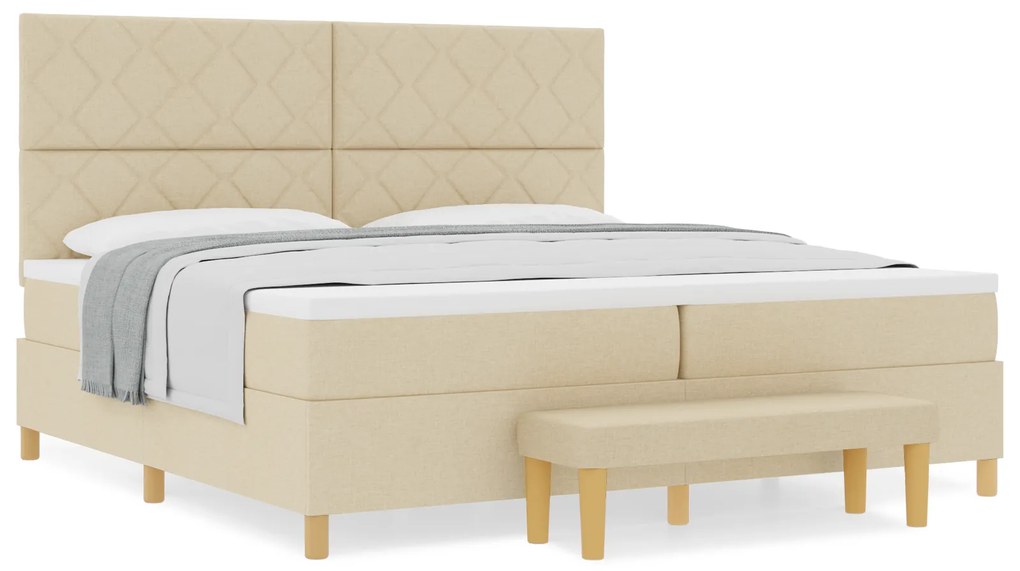 vidaXL Κρεβάτι με ελατήρια με στρώμα Κρεμ 200 x 200 cm ύφασμα
