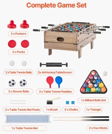 VEVOR 82cm Air Hockey Table 4-in-1 Combo Game Table Foosball Ping Pong Billiard
