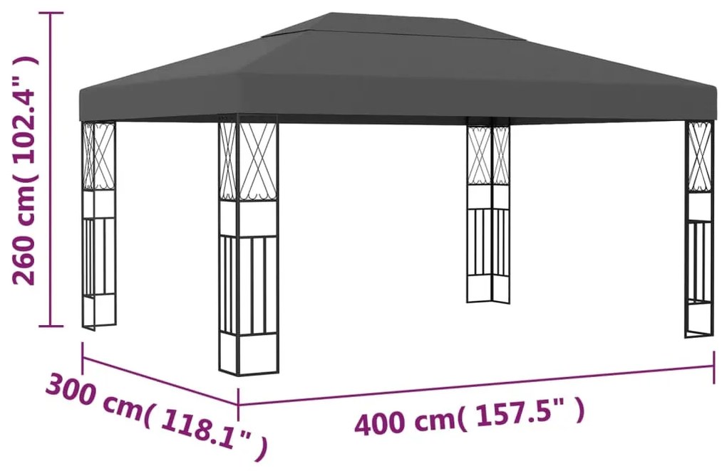 vidaXL Κιόσκι Ανθρακί 3 x 4 μ. Υφασμάτινο