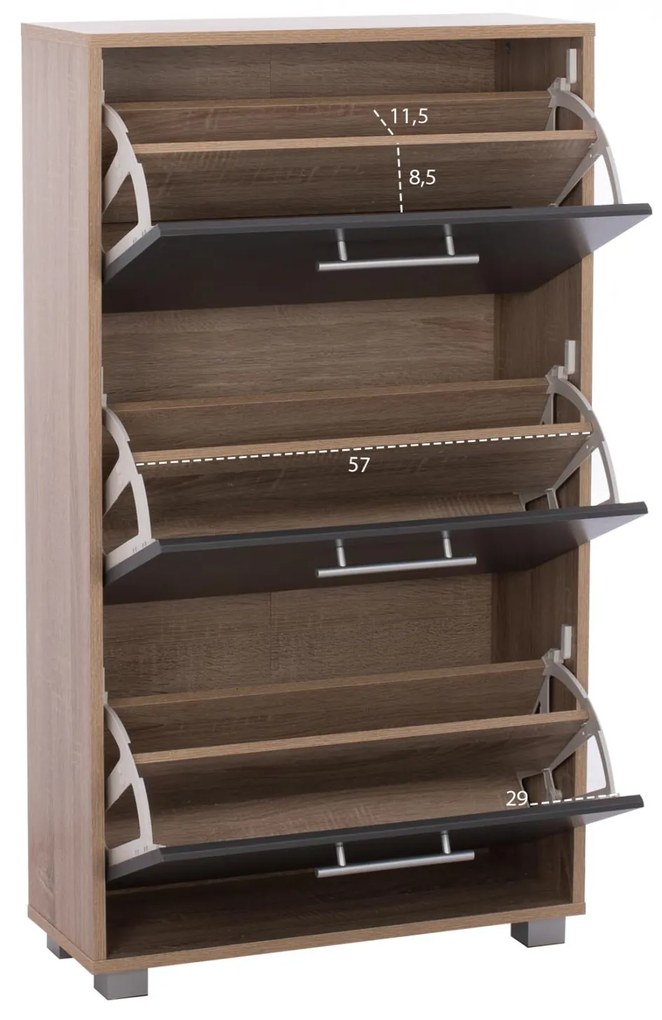 Παπουτσοθήκη Ξύλινη DAVINA C22221.04 με 3 πόρτες Sonama - Γκρί 62x24x110Υεκ. 62x24x110 εκ.