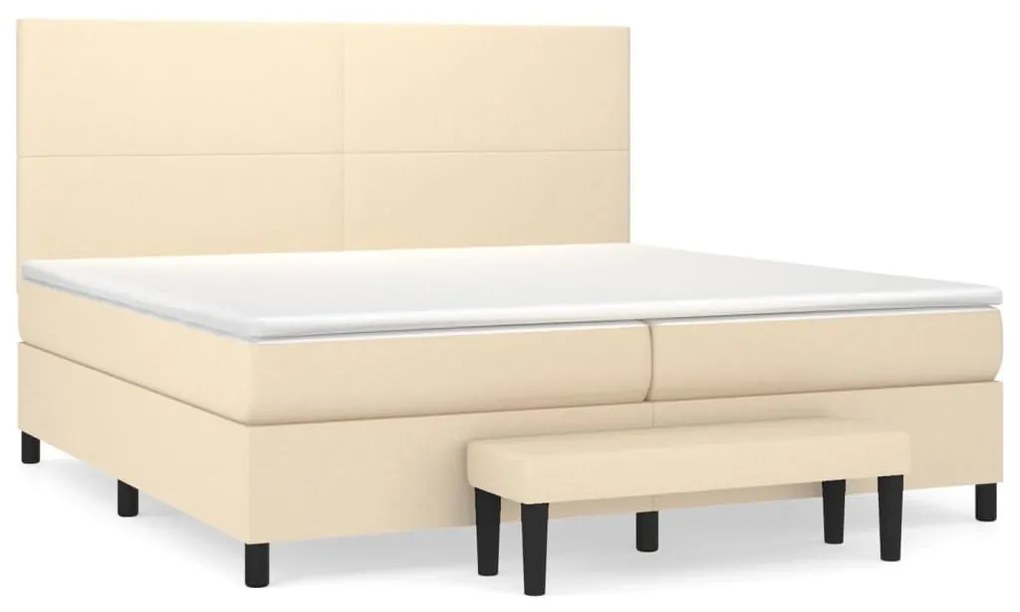 Κρεβάτι Boxspring με Στρώμα Κρεμ 200x200 εκ. Υφασμάτινο - Κρεμ