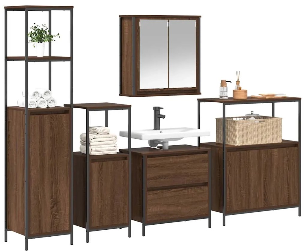 vidaXL Σετ Επίπλων Μπάνιου με ράφι 5 pcs Καφέ 76.5 x 35 x 95 εκ