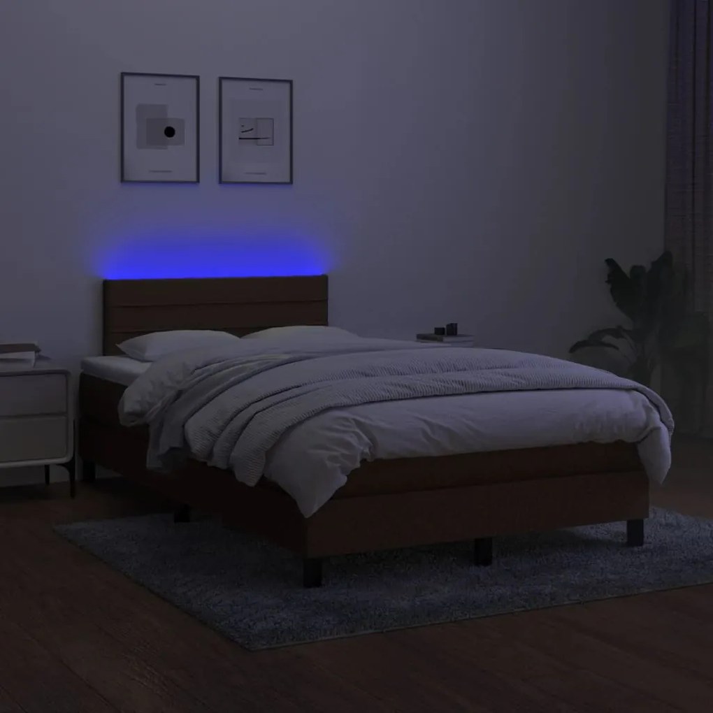 vidaXL Κρεβάτι Boxspring με Στρώμα &amp; LED Σκ.Καφέ 120x200 εκ Υφασμάτινο
