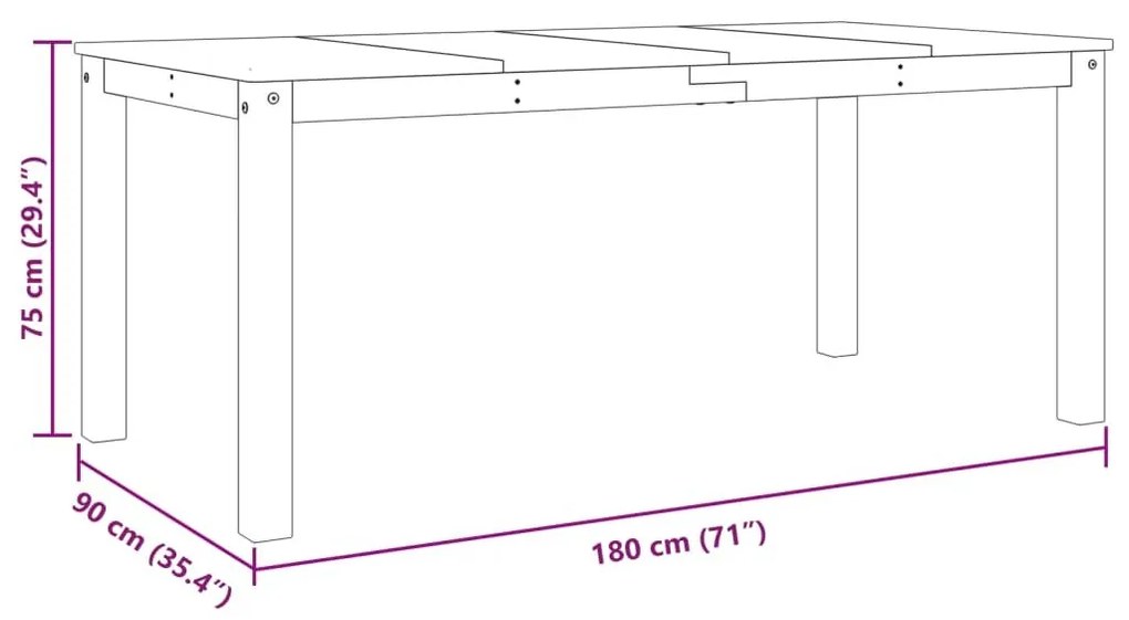 Τραπεζαρία Panama Γκρι 180 x 90 x 75 εκ. από Μασίφ Ξύλο Πεύκου - Γκρι