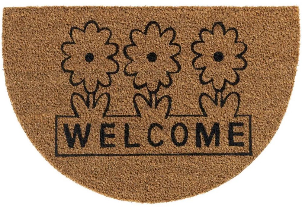 Πατάκι Εισόδου E-Coco 004 Welcome Flowers 40X60cm Beige-Black Sdim 40Χ60