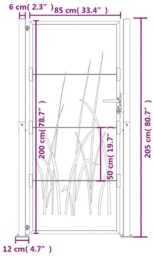 Πύλη Κήπου με Σχέδιο Γρασίδι 105 x 205 εκ. από Ατσάλι Corten - Καφέ