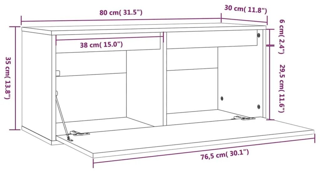 Ντουλάπι Τοίχου Καφέ Μελί 80x30x35 εκ. από Μασίφ Ξύλο Πεύκου - Καφέ