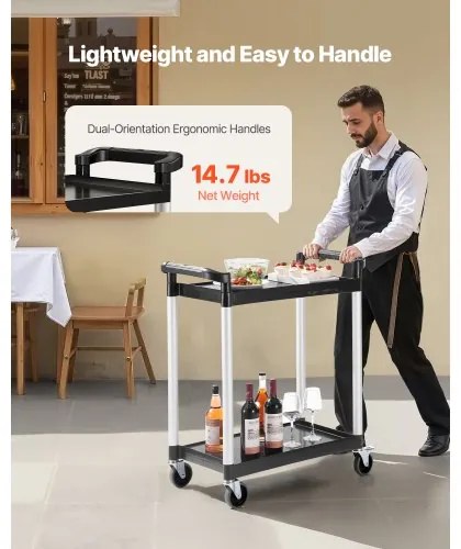 VEVOR Heavy Duty Utility Cart 300 lbs Capacity 2-tier Service Cart with Wheels