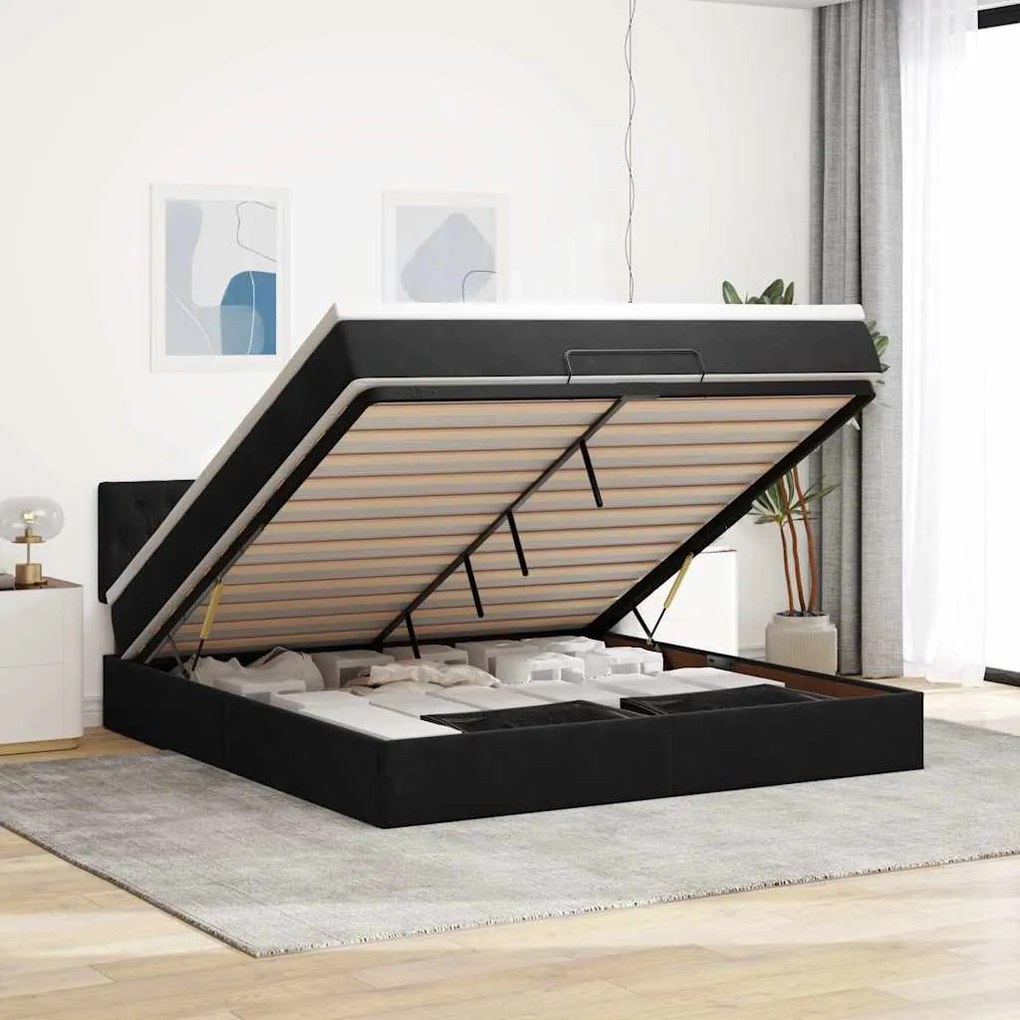 vidaXL Οθωμανικό κρεβάτι με στρώμα Μαύρο 160x200cm Velvet