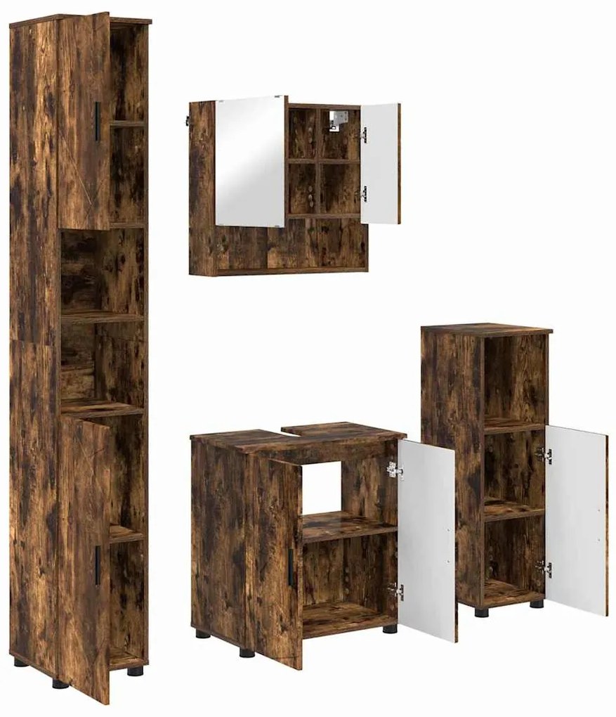 vidaXL Σετ Επίπλων Μπάνιου 4 pcs Καπνιστή δρυς 61 x 35 x 64 εκ.