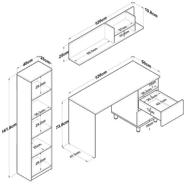 Γραφείο με βιβλιοθήκη Goldie pakoworld λευκό-φυσικό 160x50x161.8εκ