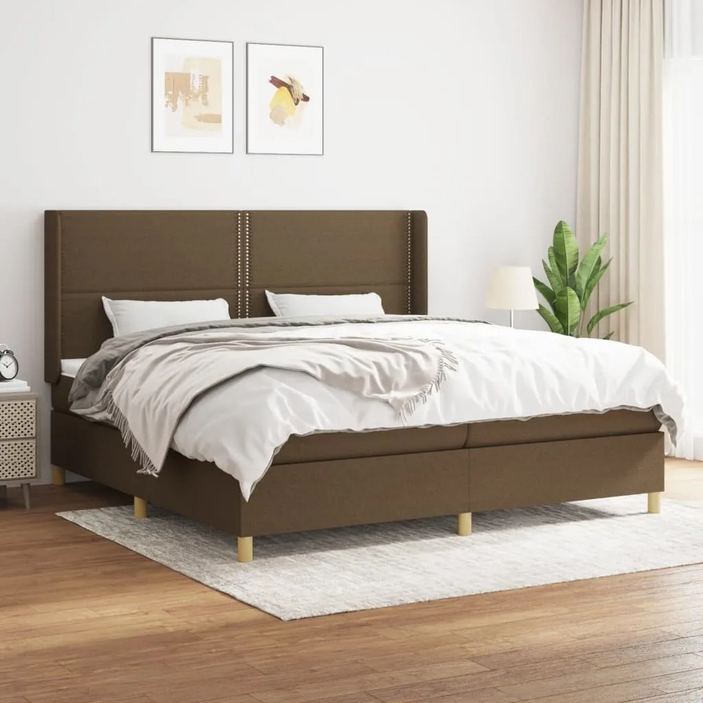 Κρεβάτι Boxspring με Στρώμα Σκούρο Καφέ 200x200 εκ. Υφασμάτινο