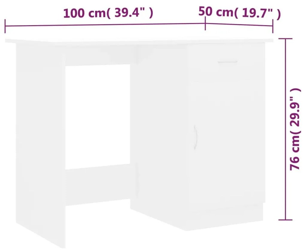 Γραφείο Λευκό 100 x 50 x 76 εκ. από Επεξ. Ξύλο - Λευκό