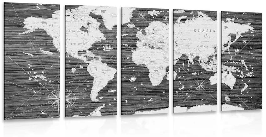 Εικόνα 5 τμημάτων ασπρόμαυρος χάρτης σε ξύλινο φόντο