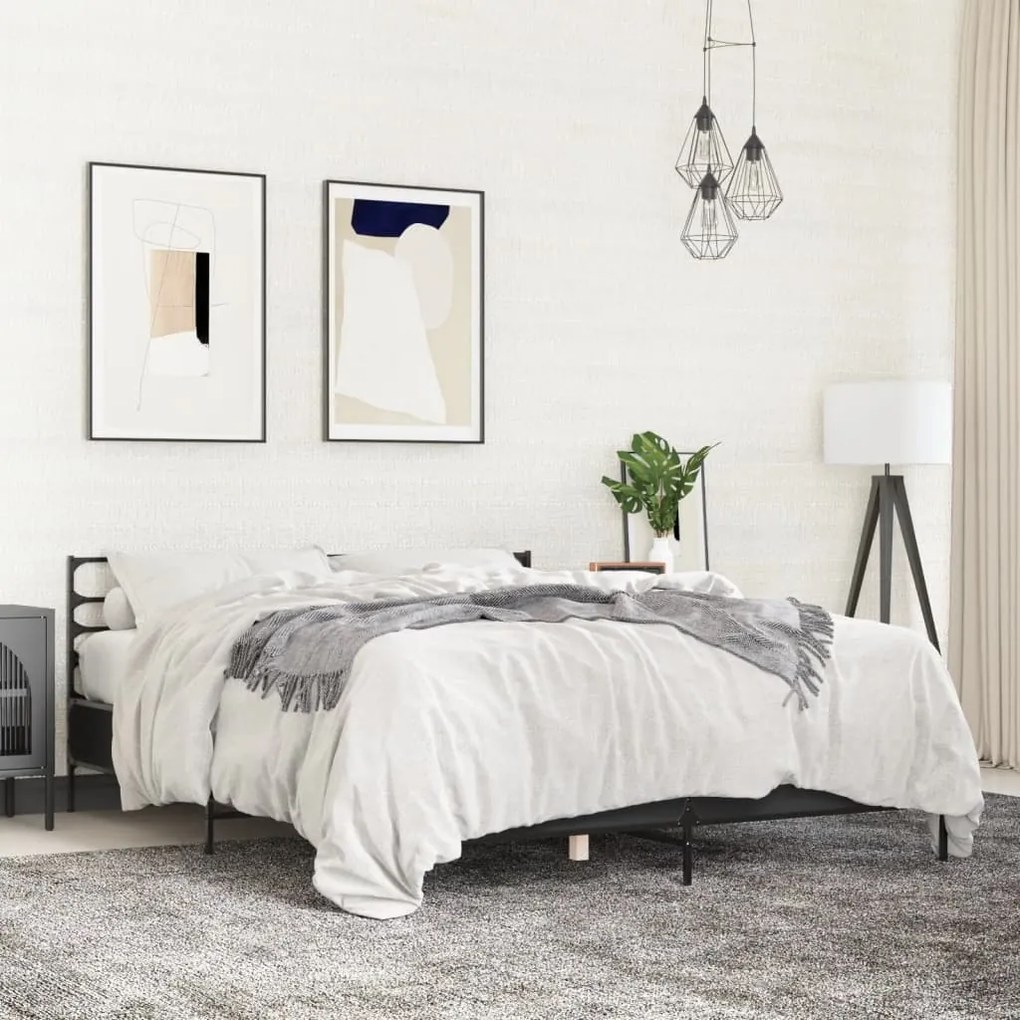 vidaXL Πλαίσιο Κρεβατιού Μαύρο 160 x 200 εκ. Επεξ. Ξύλο &amp; Μέταλλο