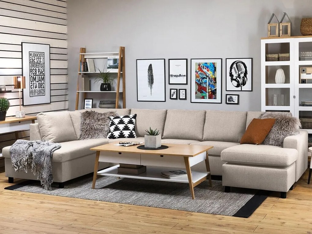 Γωνιακός Καναπές Scandinavian Choice C157, Ανοιχτό καφέ, 344x199x80cm