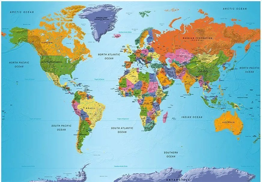 Αυτοκόλλητη φωτοταπετσαρία - World Map: Colourful Geography - 294x210