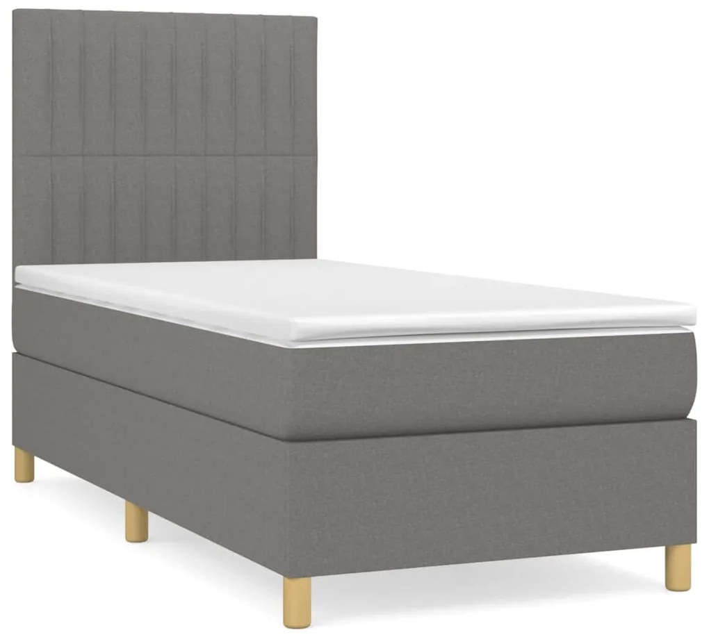 Κρεβάτι Boxspring με Στρώμα Σκούρο Γκρι 90x200 εκ. Υφασμάτινο - Γκρι