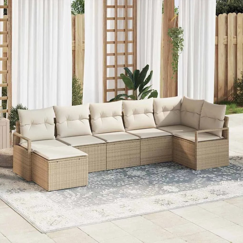 vidaXL Σετ Καναπέ Κήπου 7 pcs Μπεζ Πολυ ράταν