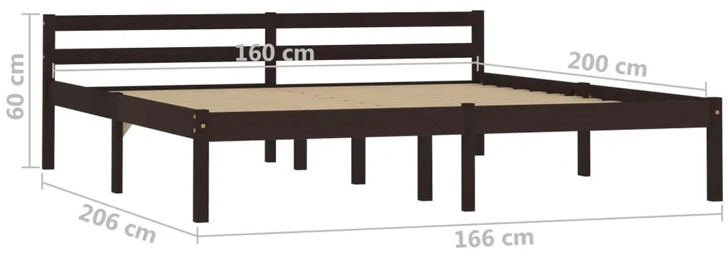 vidaXL Πλαίσιο Κρεβατιού Σκούρο Καφέ 160x200 εκ. από Μασίφ Ξύλο Πεύκου