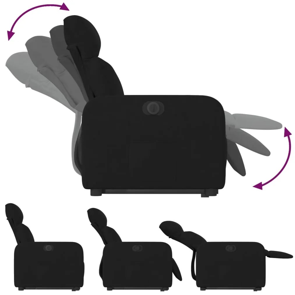 vidaXL Πολυθρόνα Ηλεκτρική Ανακλινόμενη με Ανύψωση Μαύρη Υφασμάτινη