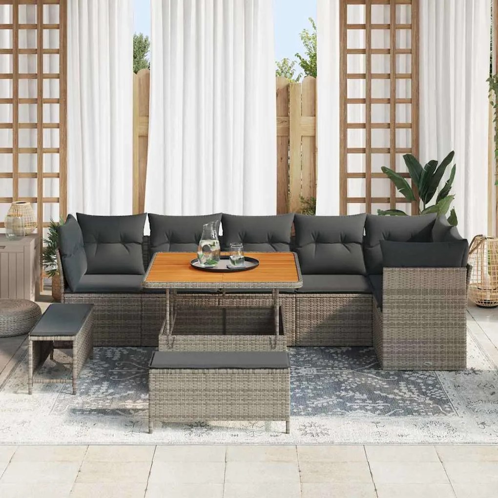 vidaXL Σετ Καναπέ Κήπου 9 pcs Γκρι συνθετικό ρατάν