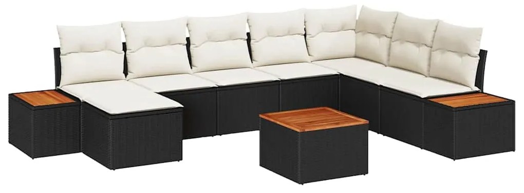 vidaXL Σετ Καναπέ Κήπου με μαξιλάρι 9 pcs Μαύρο Πολυ ράταν