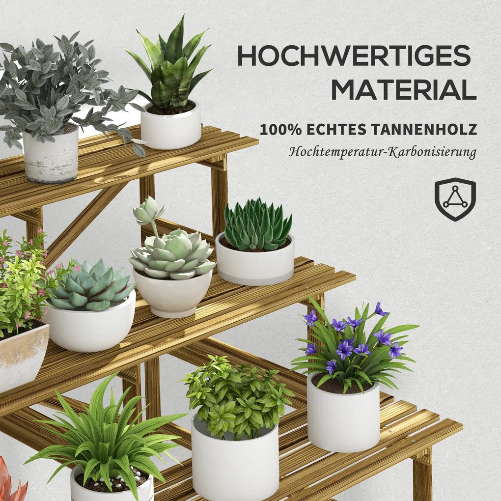 Σκάλα για φυτά Outsunny, ράφι για λουλούδια, 3 βαθμίδες, ξύλο ελάτης, 120 x 80 x 78cm