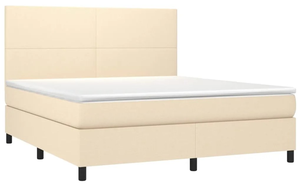 Κρεβάτι Boxspring με Στρώμα &amp; LED Κρεμ 160x200 εκ. Υφασμάτινο - Κρεμ