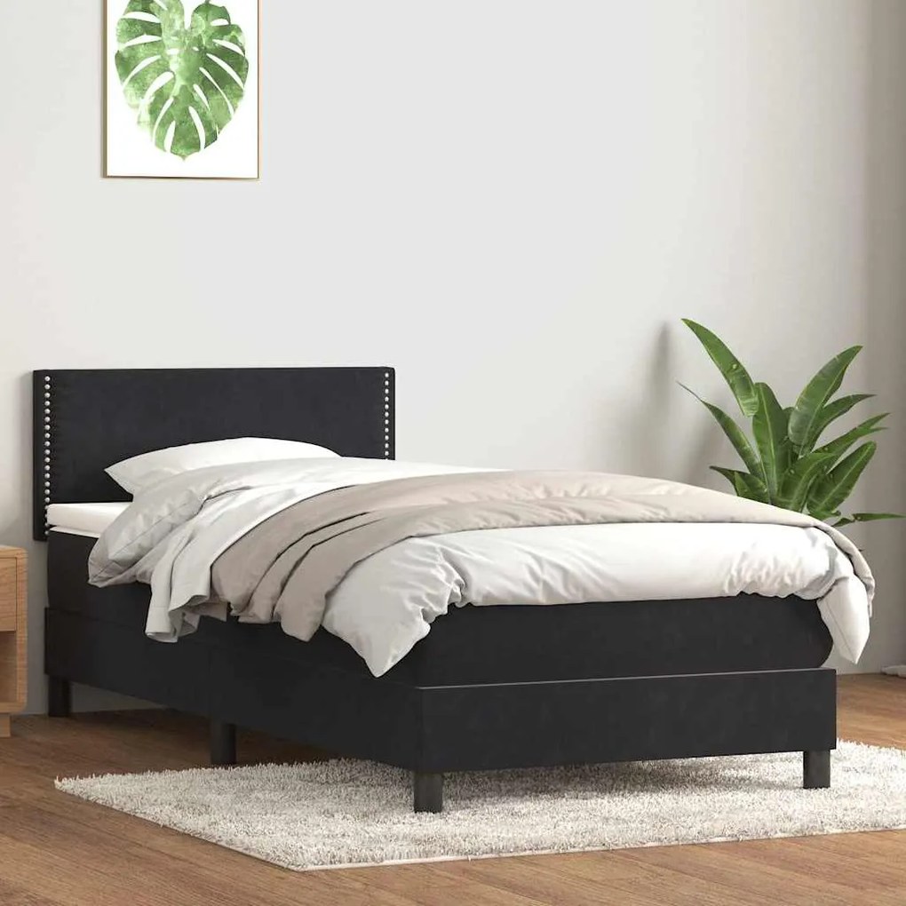 vidaXL Κρεβάτι Boxspring με Στρώμα Μαύρο 80x220 εκ. Βελούδινο