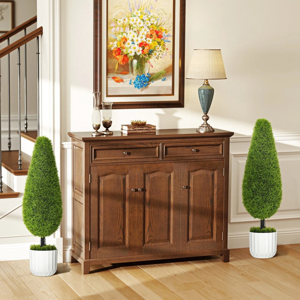 HOMCOM Σετ 2 Τεχνητών Φυτών με Γλάστρα και Τεχνητό Βρύο, Τεχνητή Κυπαρισσία, Λευκό + Πράσινο