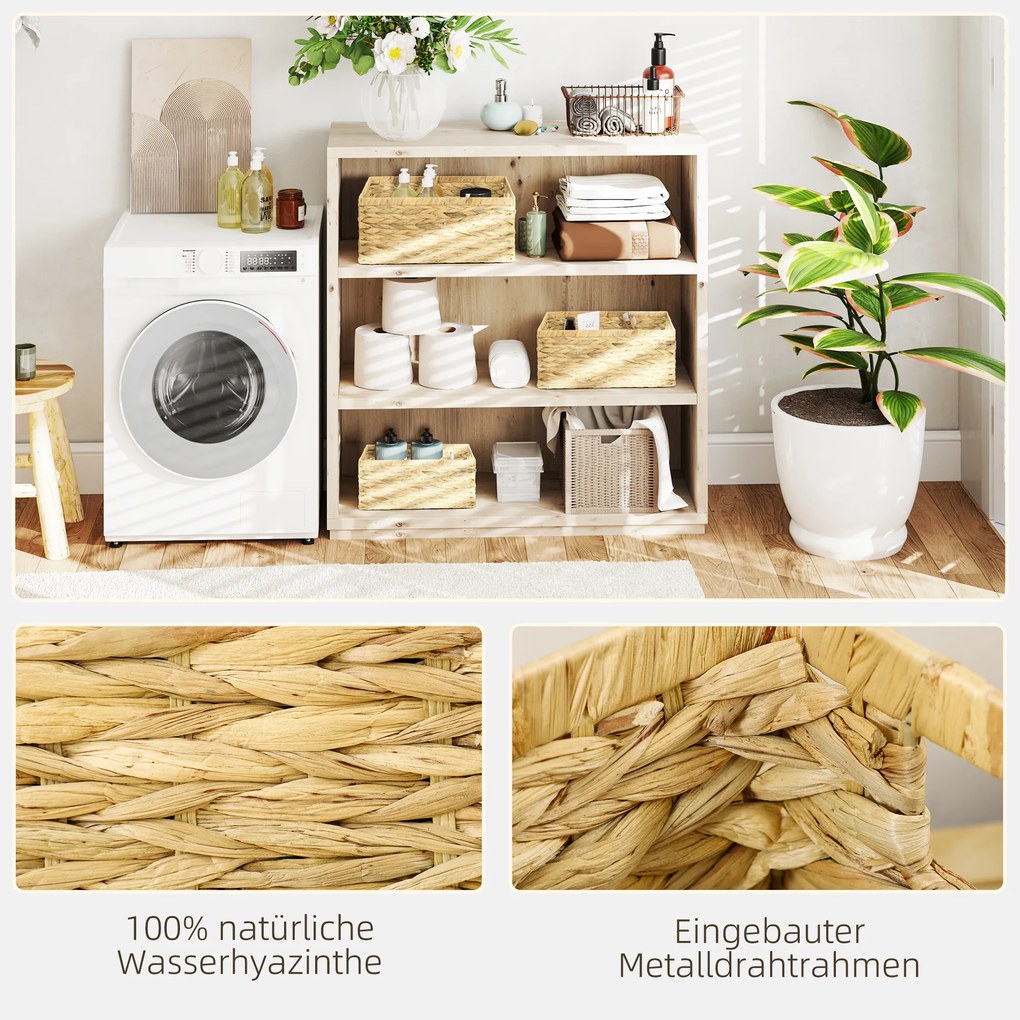 HOMCOM Σετ 3 καλαθιών αποθήκευσης με λαβές και μεταλλικό σκελετό, για ράφια, υπνοδωμάτιο, σαλόνι, μπάνιο, φυσικό τόνο