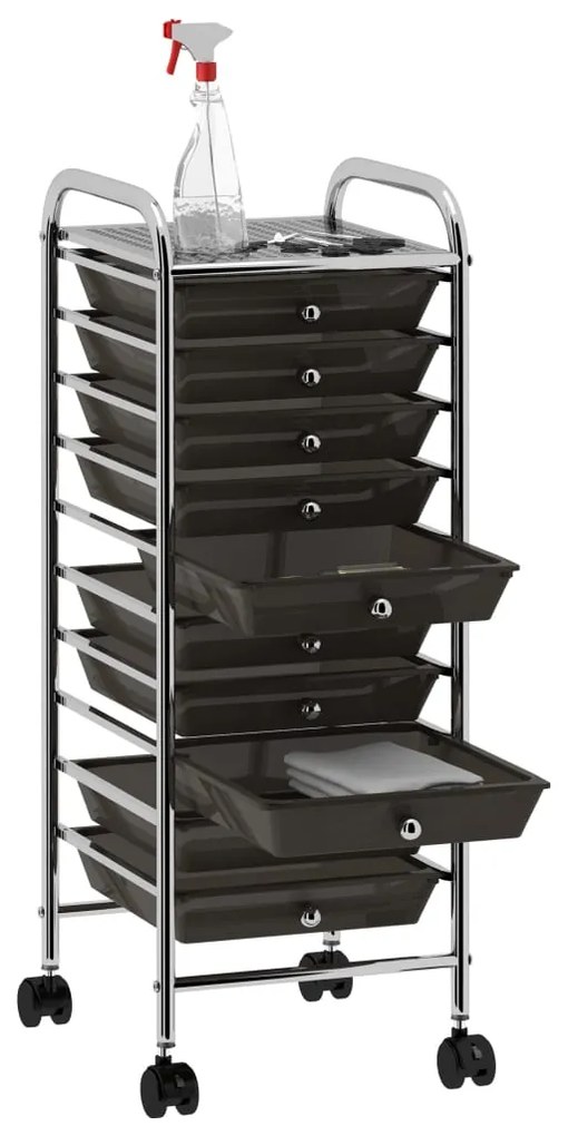 vidaXL Τρόλεϊ με 10 Συρτάρια Φορητό Μαύρο Πλαστικό