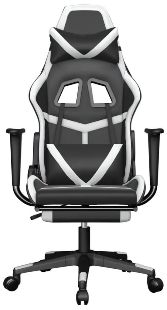 vidaXL Καρέκλα Gaming Μασάζ Υποπόδιο Μαύρο άσπρο από Συνθετικό Δέρμα