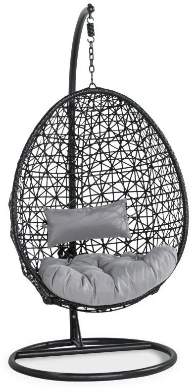 Κρεμαστή πολυθρόνα Comfort Garden 529, Γκρι, Μαύρο, 196x95x95cm, Ταπισερί, Πλαστικό ψάθινο