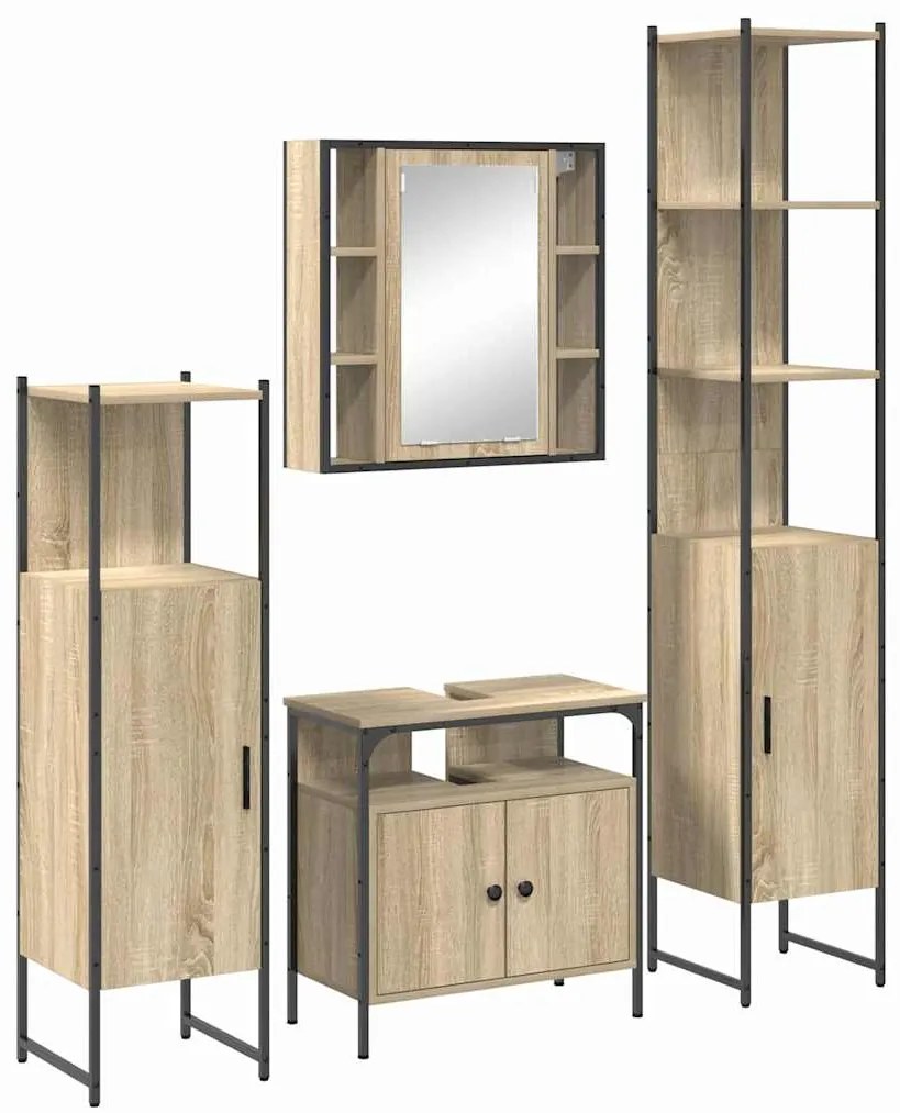 vidaXL Σετ Επίπλων Μπάνιου 4 pcs Sonoma Δρυς 33 x 33 x 185.5 εκ
