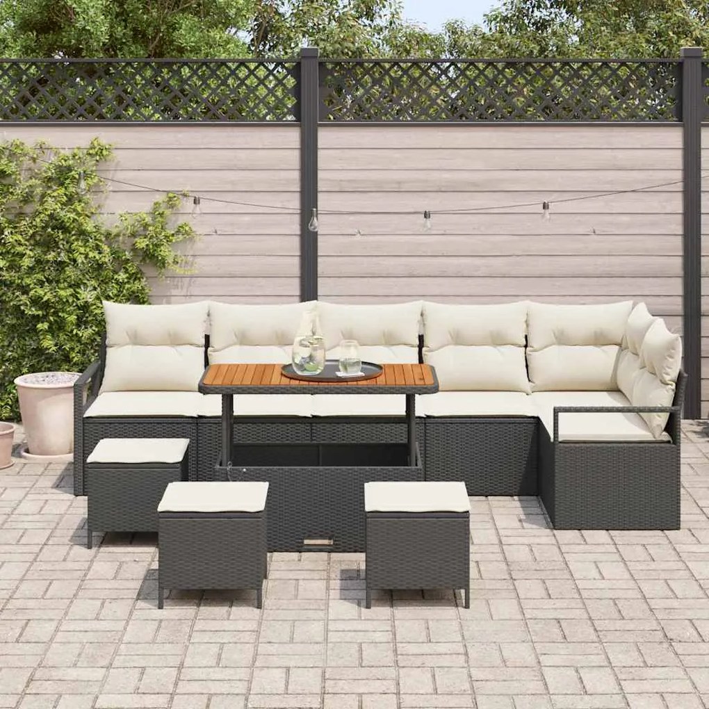 vidaXL Σετ Καναπέ Κήπου 10 pcs Μαύρο, Κρέμα 110 x 55 x 71 εκ
